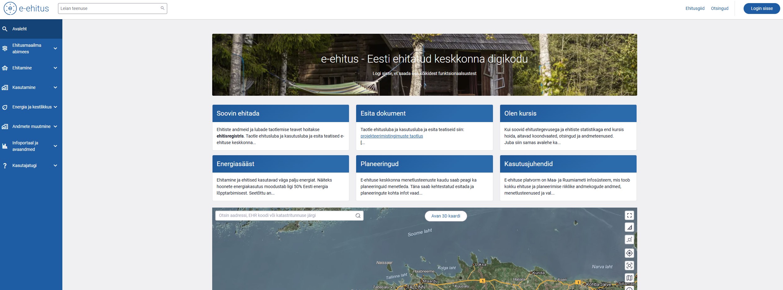 Kuvatõmmis e-ehitusregistri kodulehelt